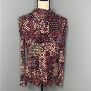 Jane and Delancey Women's Purple Boho Lined Sheer Sleeve Top Sz L